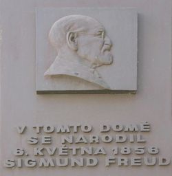Memorial plaque of Sigmund Freud at his birthplace in Pribor (Příbor), The Czech Republic.